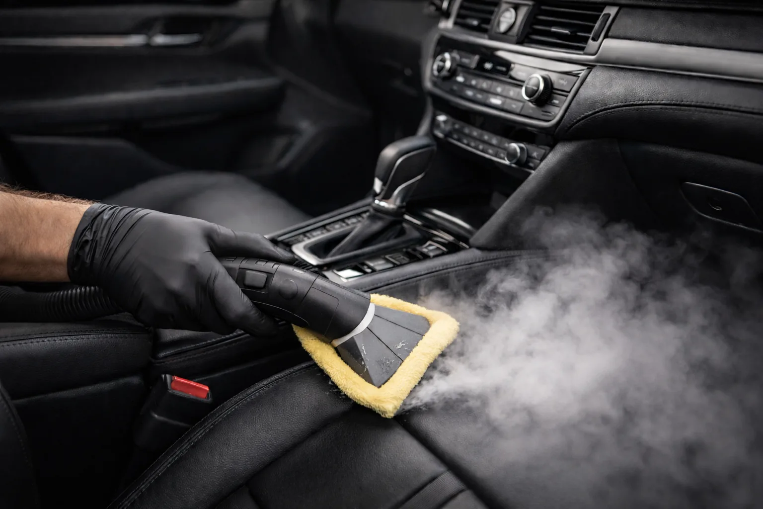 Nettoyage d'un siège automobile en cuir à la vapeur